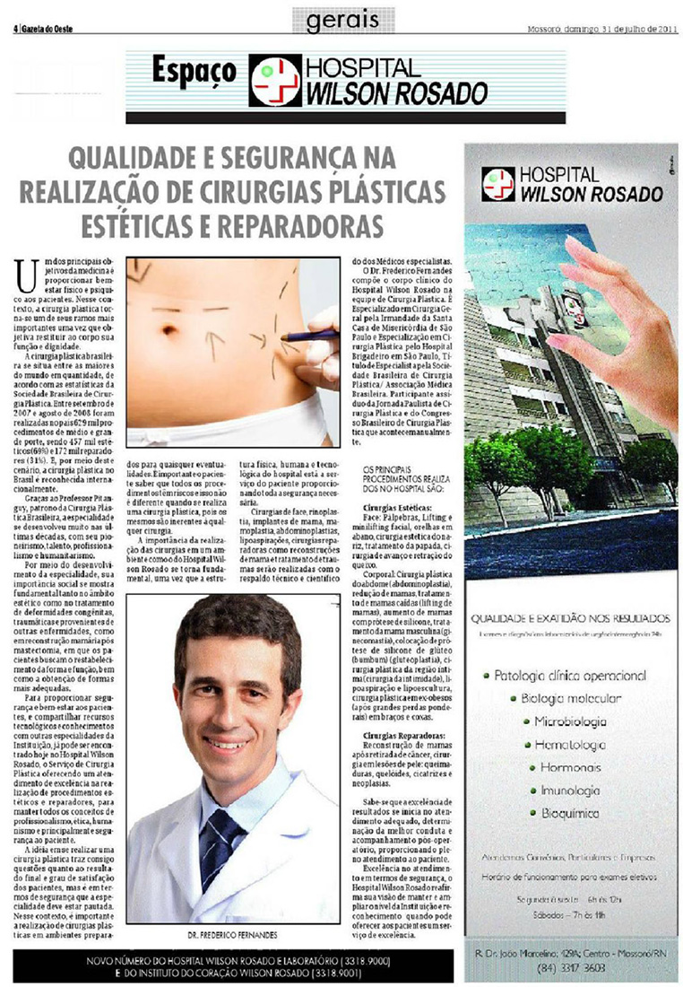 Dr Frederico Fernandes | Jornal Gazeta do Oeste | 31-jul-2011